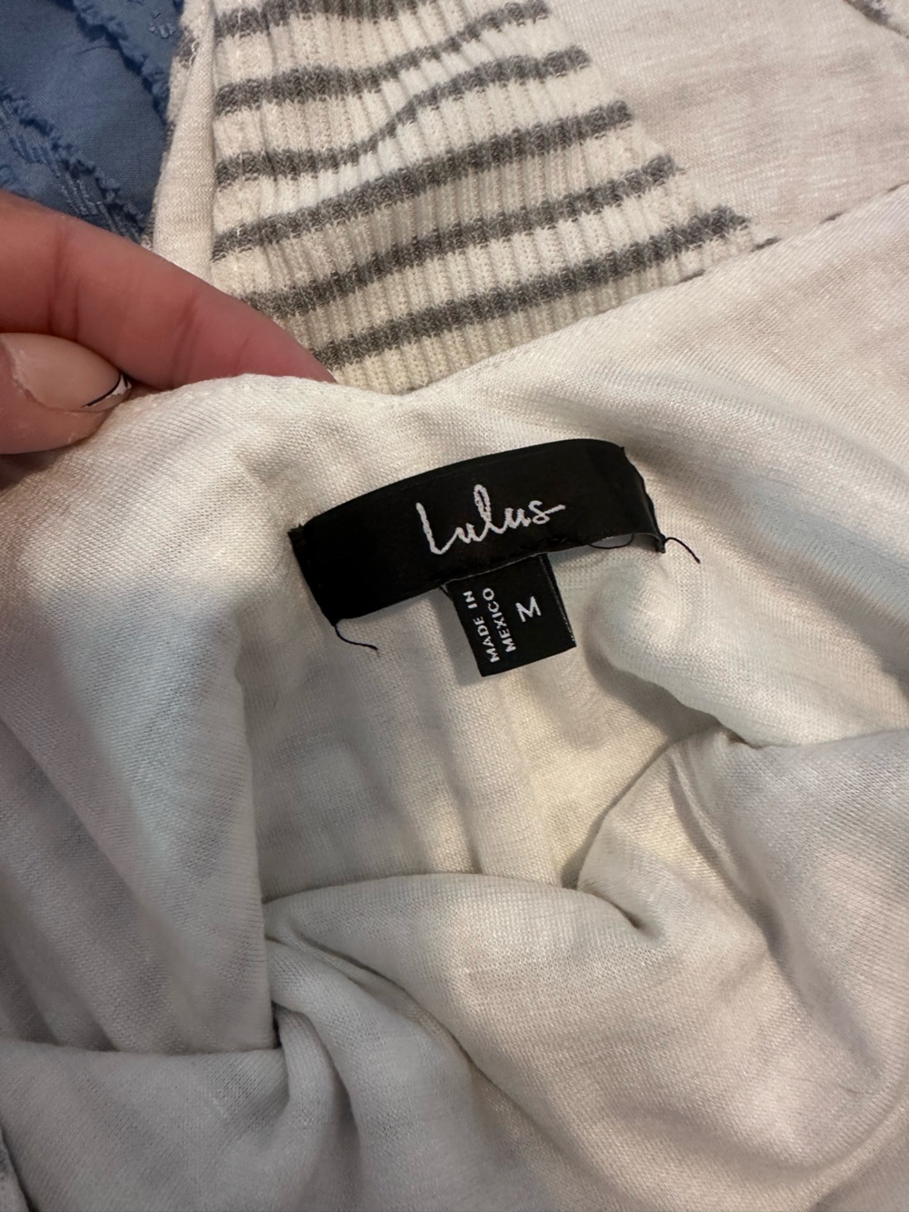 Lulu's White & Gray Striped Ribbed Bodysuit. Worn once - Picture 5 of 5